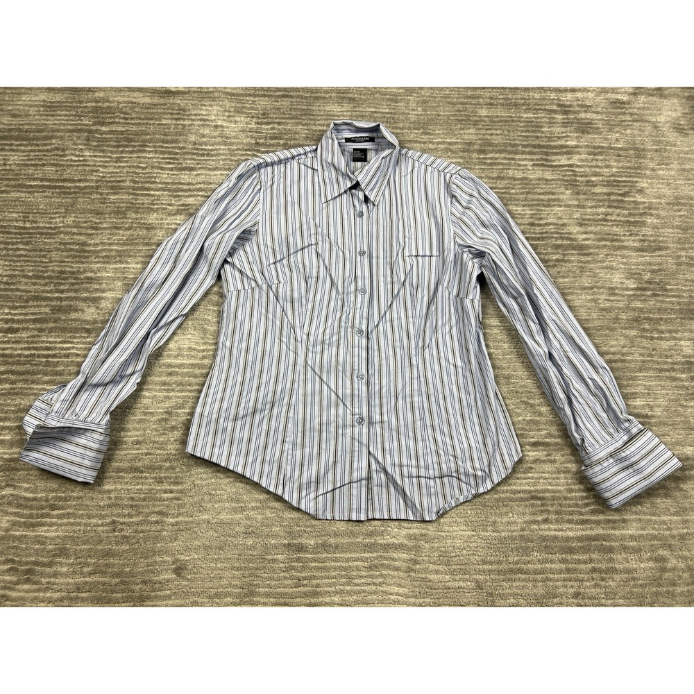 Autograph Top Womens Medium Blue‎ Striped Long Sleeve Button Up 100% Cotton